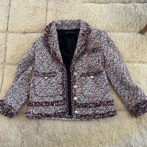ZARA BLAZER TWEED FRAYED MULTICOLOR BOUCLE GOLD BUTTONS COAT JACKET SIZE XS NEW